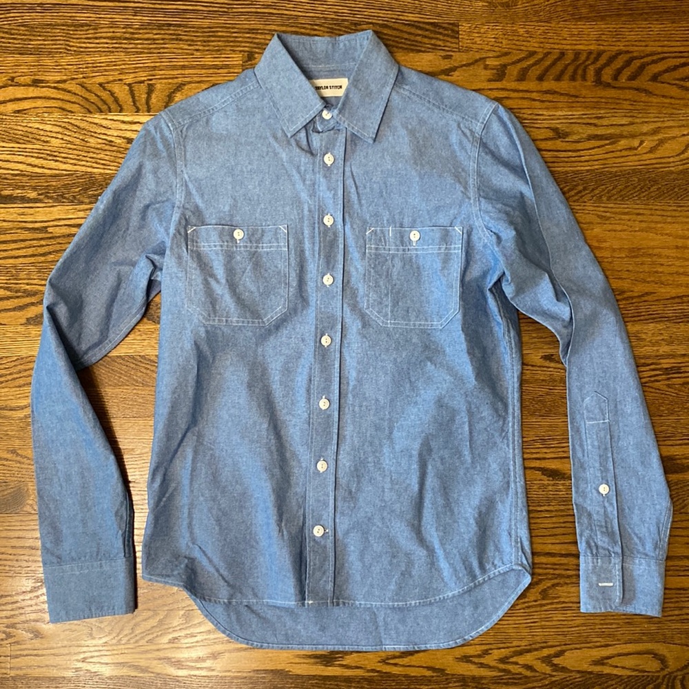 Taylor Stitch Chambray Button Down Two-Pocket Work Shirt XS 36